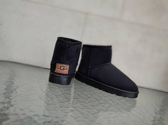 Уги UGG короткі чорні екозамша жіночі напівсамі черевики унісекс, фото 3