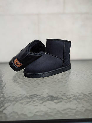 Уги UGG короткі чорні екозамша жіночі напівсамі черевики унісекс, фото 5