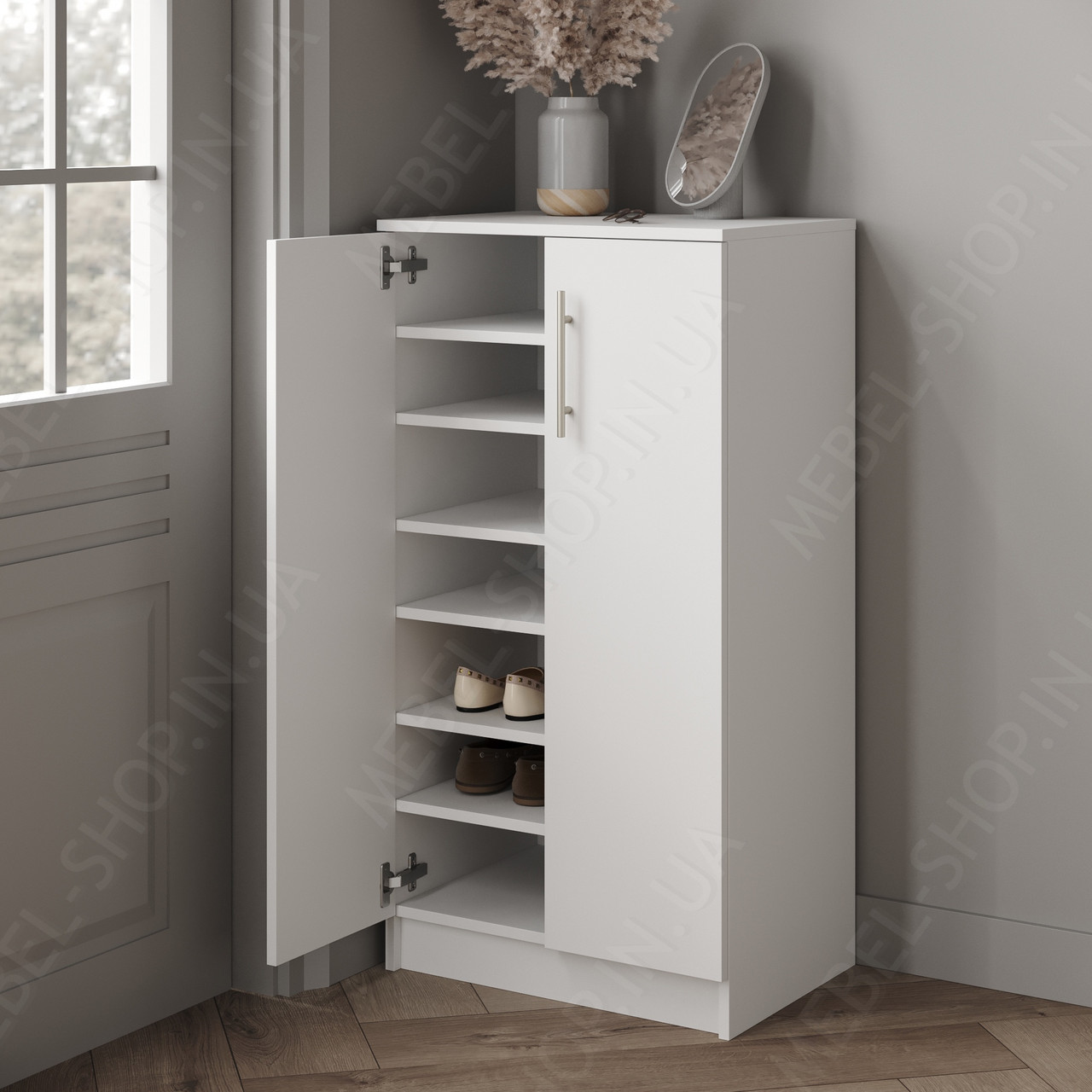 Дводверна взуттєва шафа з 7 полицями з Ламінованого ДСП Місткі тумби для взуття Взуттєвниці в передпокій, фото 1