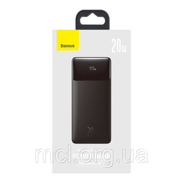 Зовнішній акумулятор (PowerBank) Baseus Bipow 30000 mAh 20W з дисплеєм Black (PPDML-N01) + Лампочка з USBx2