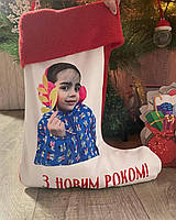 Новорічний чобіток Санта Клауса/Діда Мороза з фото принтом