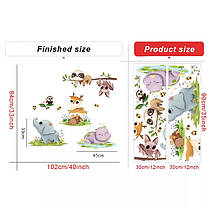 Вінілові наклейки Слонік Оленя Бегемот Лінивець (лист 60 х 90 см) Б265-1, фото 2