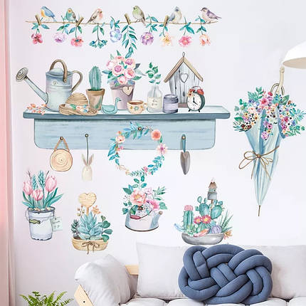 Вінілові наклейки весняні квіти в горщиках (лист 60 х 90 см) Б179-7 QT-AB, фото 1