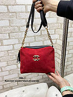 Женская замшевая сумочка красная клатч замша натуральная и эко кожа