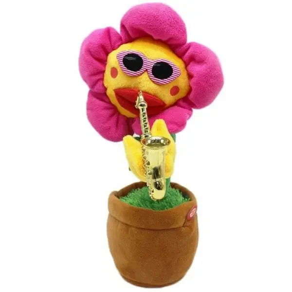 Іграшка квіток, що говорить — повторюшка музичний 35 см із підсвіткою на акумуляторах з USB-роз'єм Рожевий