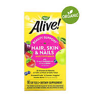Nature's Way, Alive, мультивітаміни для волосся, шкіри та нігтів, зі смаком полуниці, 60 капсул