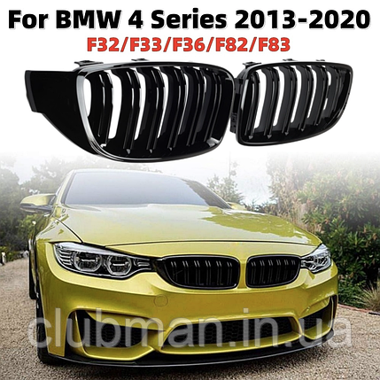 Решітка ноздрі BMW (БМВ) 4 series F32, F33, F36, F80, F82 (2013-2021) Глянець 2 ребра, фото 1