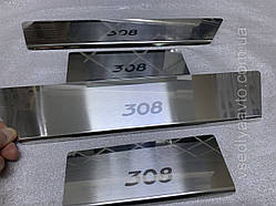 Накладки на пороги Peugeot 308 хітчбек/універсал 2014 р. (Premium)