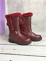 Зимові черевики для дівчаток, бордового кольору в наявності 27р-18см