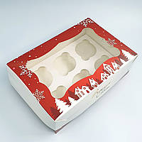 Коробка для капкейков на 6 шт красная Новогодняя Веселих свят
