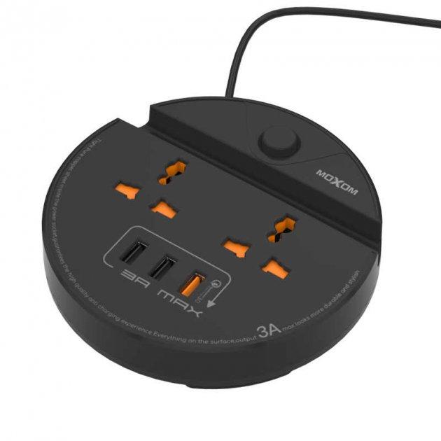 Подовжувач MOXOM 3USB 2 OUTLET QC(MX-ST03) Black