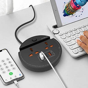 Подовжувач MOXOM 3USB 2 OUTLET QC(MX-ST03) Black, фото 3