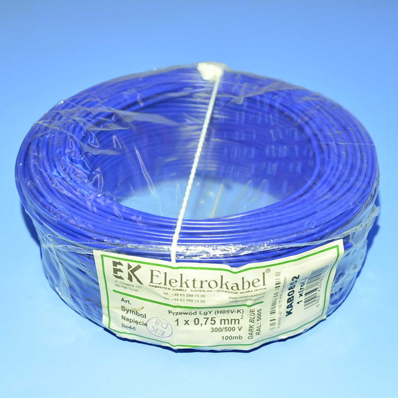 Провід мідний LgY, 1*0,75мм² H05V-K, Elektrokabel, синій KAB0852 / бухта 100м, фото 1