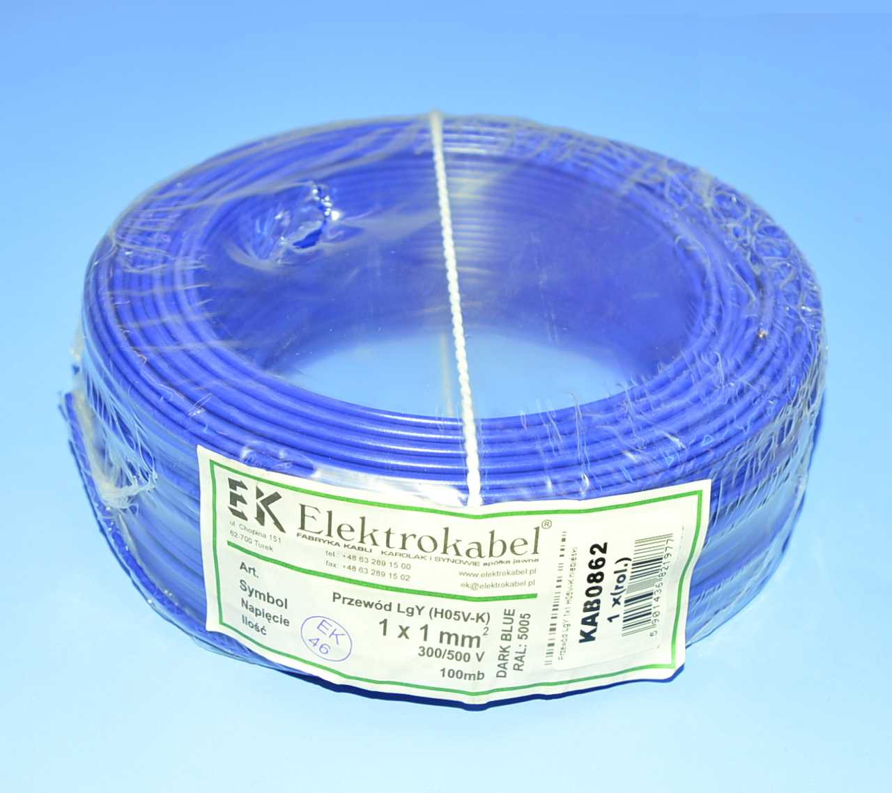 Провід мідний LgY, 1*1,0мм² H05V-K, Elektrokabel, синій KAB0862 / бухта 100м, фото 1