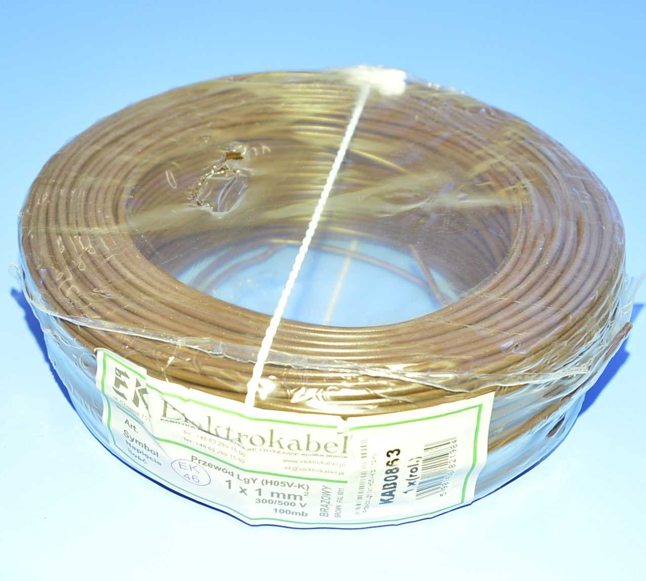Провід мідний LgY, 1*1,0мм² H05V-K, Elektrokabel, коричн. KAB0863 / бухта 100м, фото 1
