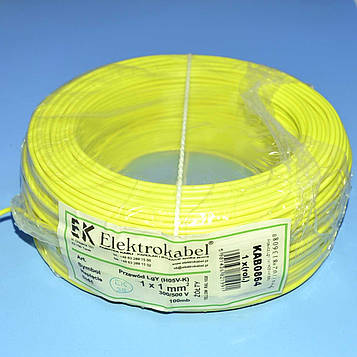 Провід мідний LgY, 1*1,0мм² H05V-K, Elektrokabel, жовтий KAB0864 / бухта 100м