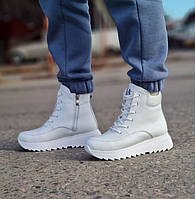 Женские белые кожаные кроссовки на меху Alex Bens