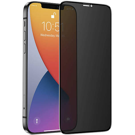 Захисне скло «Антишпигун» для iPhone 12 / 12 Pro Black, фото 1