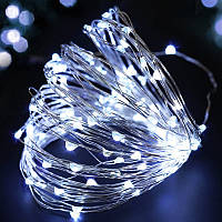 Гірлянда Роса 50 LED на батарейках + USB білий холодний, 5 метрів