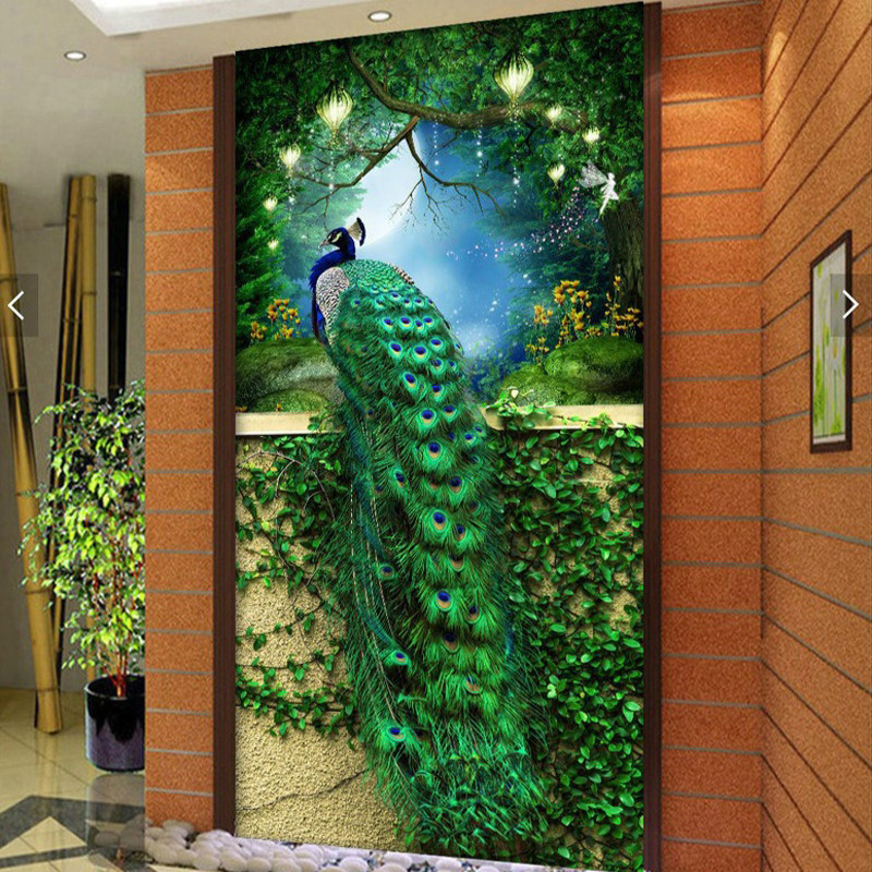 Величезна алмазна мозаїка Павич зі смарагдовим хвостом