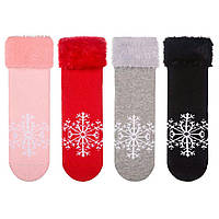 Детские махровые носочки с тормозками теплые зимние новогодние носки махра для девочек BROSS