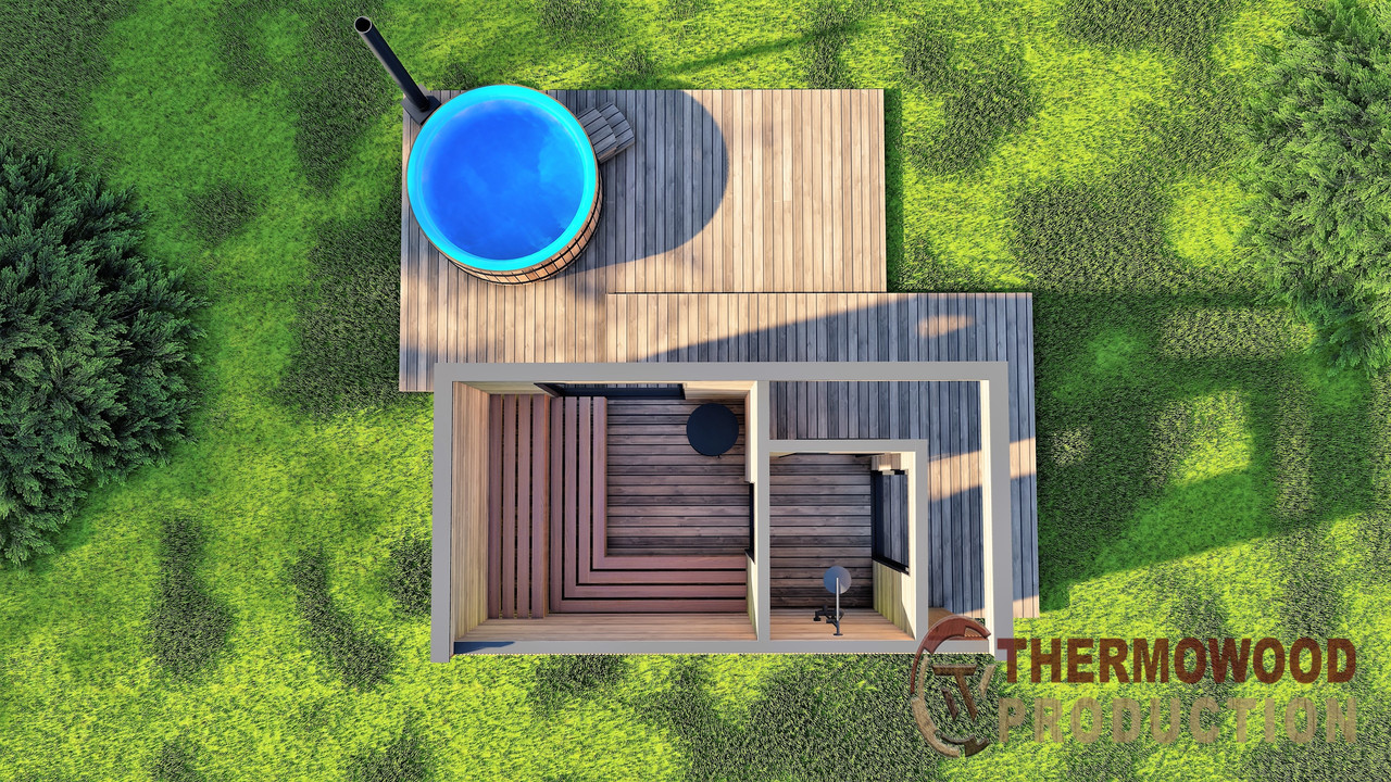 Баня 4,6х2,3м оздоблення терморейка Gartensauna-13 Thermowood Production під ключ від виробника