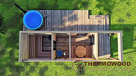 Сауна з передпокою та терасою 4,6 x 2,6 м Gartensauna-15 Thermowood Production під ключ від виробника