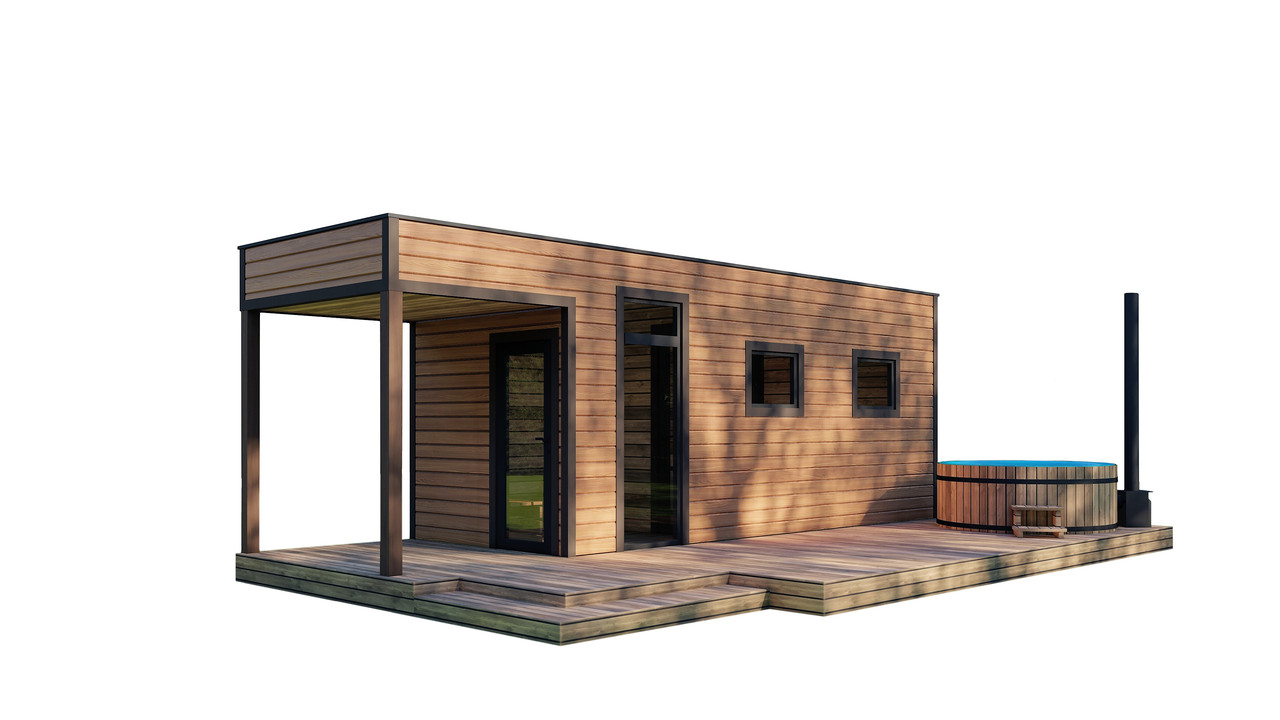 Сауна з передпокоєм та терасою 7,6 x 2,6 м Gartensauna-15 Thermowood Production під ключ від виробника
