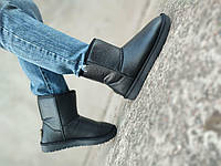 41 розмір (26 см) Шкіряні уггі UGG чоловічі чорні зі змійкою високі зимові черевики валянки теплі