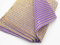 Стразовая ткань 24х40см цвета "золото на фиолетовом" полосами шириной 1 см на силиконовой основе