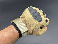 Тактические перчатки Combat с открытыми пальцами на липучке для военных, размер М, в цвете хаки