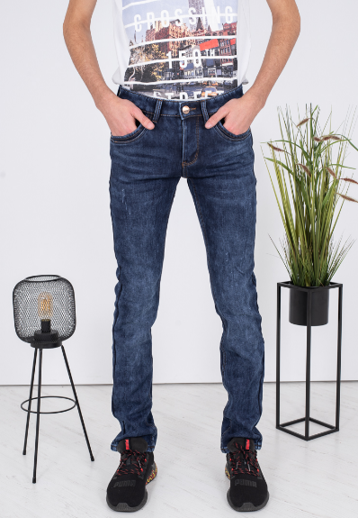 Теплі джинси чоловічі флісі синього кольору з потертостями