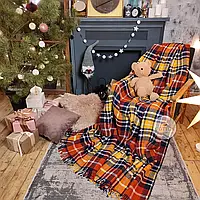 Хлопковый плед-покрывало в клетку AKSU Cosy Life (180*220) с бахромой оранжевый