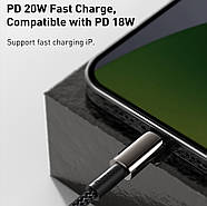 Кабель для швидкої зарядки Type-C на Lightning BASEUS PD20W Tungsten Gold Fast Charging Data Cable 2м (чорний), фото 6