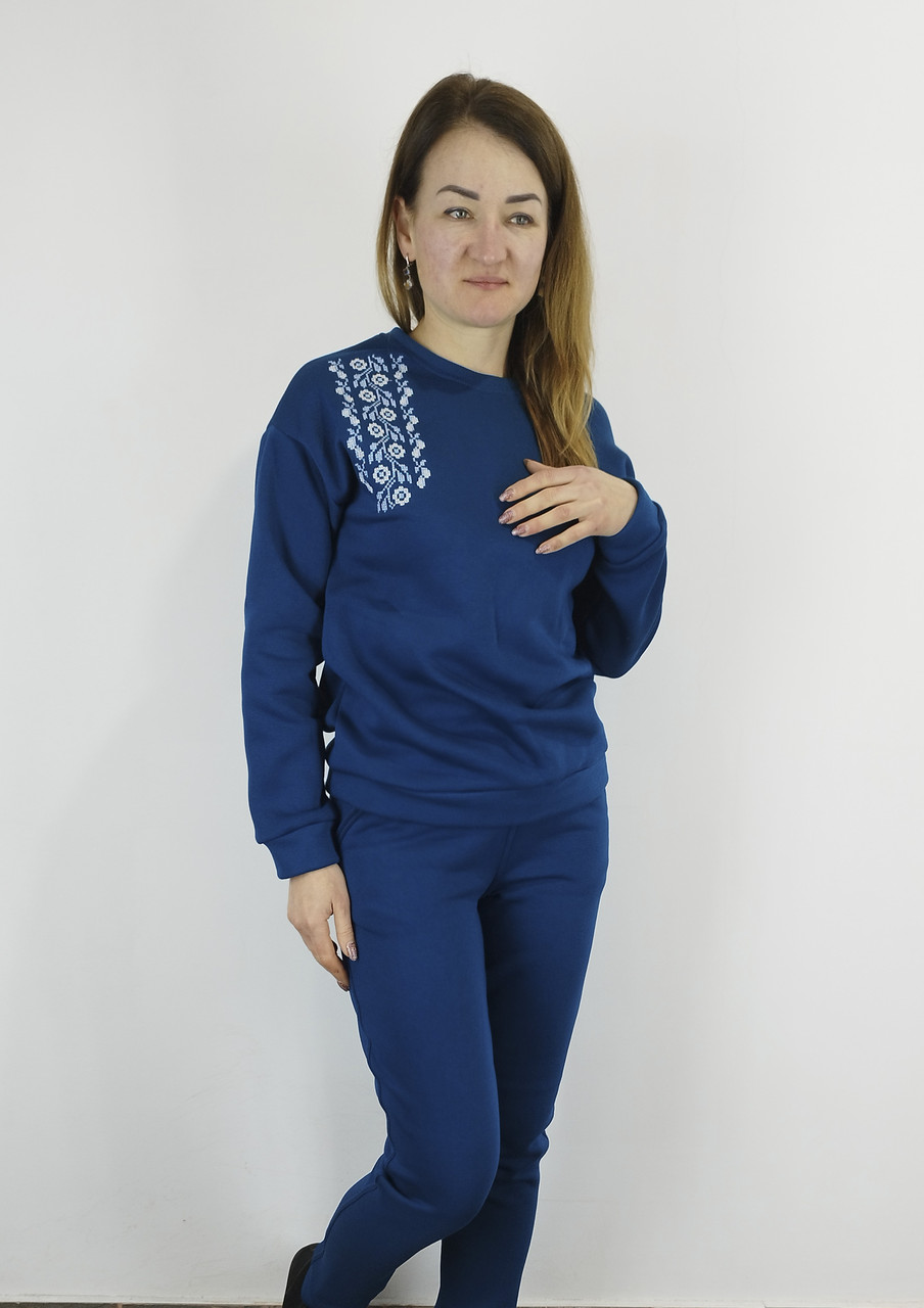 Жіночий світшот з вишивкою на флісі кольру Морська хвиля XL,XXL,3XL