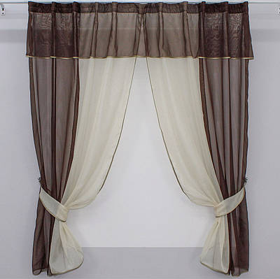Кухонні штори (280х170см.) з ламбрекеном, на карниз 1-1,5м. Колір венге з  бежевим. Код 090к 50-759