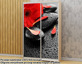 Наклейка на шафу-купе 220 х 102 см на 2 двері Спа камені та червона квітка (БП_а_fl13102), фото 5
