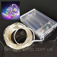 Гірлянда роса на дроті 5.0 м від батарейок різнокольорова