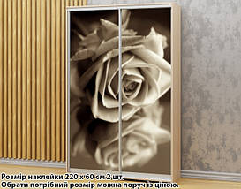Наклейка на шафу-купе 220 х 74 см на 2 двері Троянда чорно-біла (БП_а_fl13404), фото 3