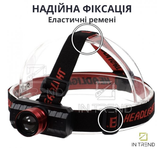 Ліхтар налобний світлодіодний 3 лід діода KX-1806 акумуляторний ручний, зум