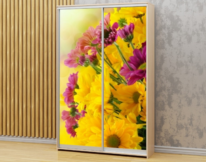 Наклейка на шафу-купе 220 х 60 см на 2 двері Хризантеми (БП_а_fl12041)