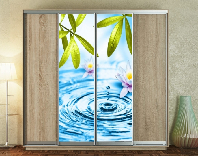 Наклейка на шафу-купе 220 х 60 см на 2 двері  листя (БП_а_fl101217)