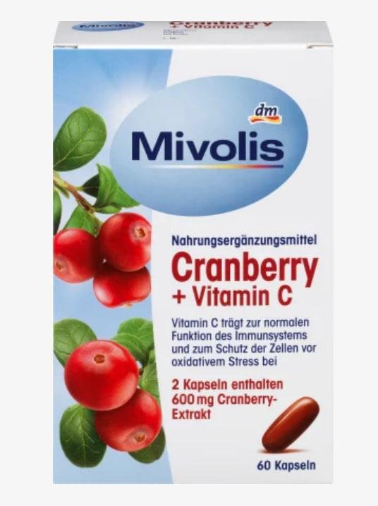 Вітаміни Міволіс Журавлина + вітамін С Mivolis Cranberry + Vitamin C Kapseln, 60 St., фото 1
