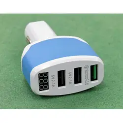 Автомобільний адаптер для телефона HQ-Tech S2 Blue (Quick Charge QC3.0 12/24V 3xUSB 3.5 A цифровий LED )