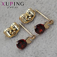 Серьги женские золотистого цвета Xuping Jewelry гвоздики,пусеты с рубиновыми кристаллами 24K