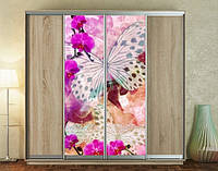 Наклейка на шкаф-купе 220 х 60 см на 2 двери орхидеи и бабочки (БП_а_fl13184)