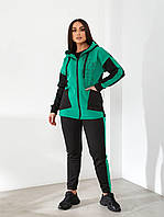 Спортивный теплый женский костюм на молнии в больших размерах батал арт 460 цвет зеленый/трава