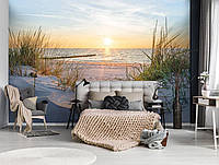 Флизелиновые фотообои в интерьере 368x280 см 3D Морской пейзаж Закат на пляже (14020V10)+клей