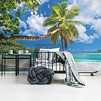 Флизелиновые 3Д фотообои в морском стиле Пейзаж Остров 368x254 см Одинокая пальма на пляже (10332V8)+клей