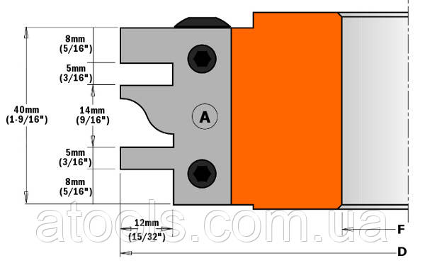 Фігурні ножі для рамних фасадів CMT 40х24.5х2 тип А (695.014A)